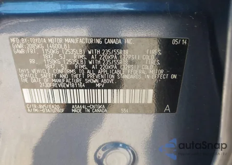 2014 Toyota Rav4 Limited from USA, damaged, VIN 2T3DFREV6EW181164